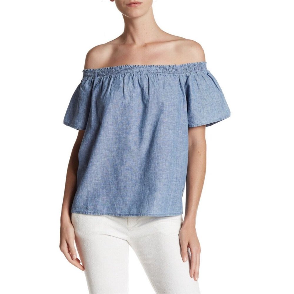 NWT Women's Joie Chambray "Amesti B" Off-the-Shoulder Top Blouse Sz Medium